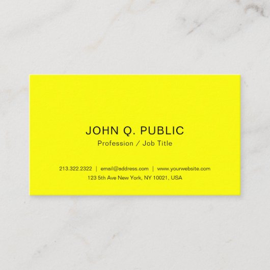 Moderne, heldere, Neon Yellow Sjabloon Visitekaartje (Voorkant)
