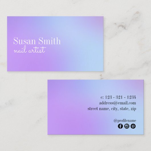 Moderne heldere, paarse en blauwe nagellak kunsten visitekaartje (Voorkant / Achterkant)