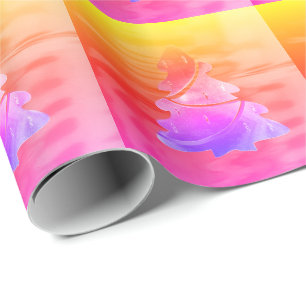 Moderne heldere regenboogroze kerstboomstructuur cadeaupapier