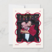 Moderne heldere retro golvende lijst foto bruiloft save the date (Achterkant)