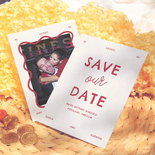 Moderne heldere retro golvende lijst foto bruiloft save the date