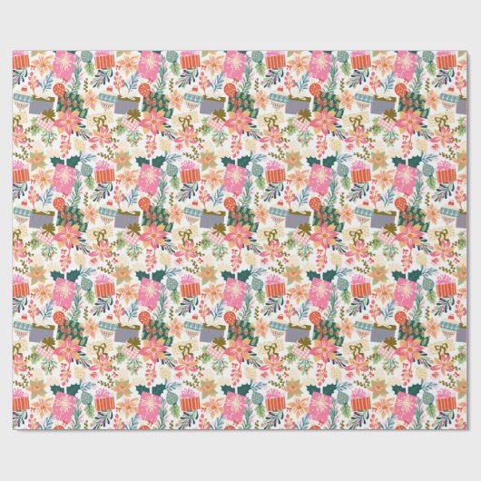 Moderne heldere retro kleurrijke kerstvakantie cadeaupapier (Vlak)