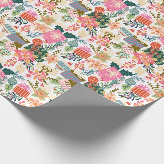 Moderne heldere retro kleurrijke kerstvakantie cadeaupapier (Hoek)