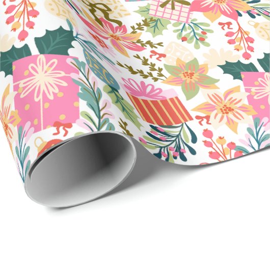 Moderne heldere retro kleurrijke kerstvakantie cadeaupapier (Rol Hoek)