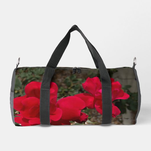 Moderne Heldere Rode Bloemen Duffel Bag Plunjezak (Achterkant)