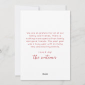 Moderne heldere rode eenvoudige sneeuwman-omtrek feestdagenkaart (Achterkant)