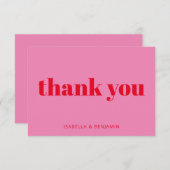 Moderne, heldere roze en rode, aangepaste bruiloft bedankkaart (Voorkant / Achterkant)