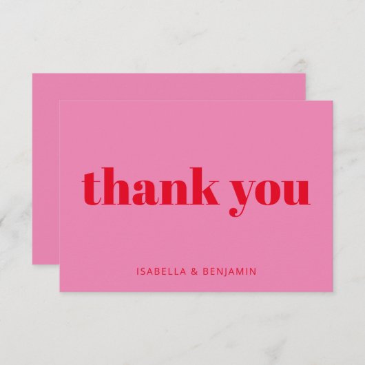 Moderne, heldere roze en rode, aangepaste bruiloft bedankkaart (Voorkant / Achterkant)