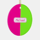 Moderne, heldere, roze, groene monogram keramisch ornament (Rechts)