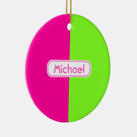 Moderne, heldere, roze, groene monogram keramisch ornament (Rechts)