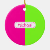 Moderne, heldere, roze, groene monogram keramisch ornament (Voorkant)