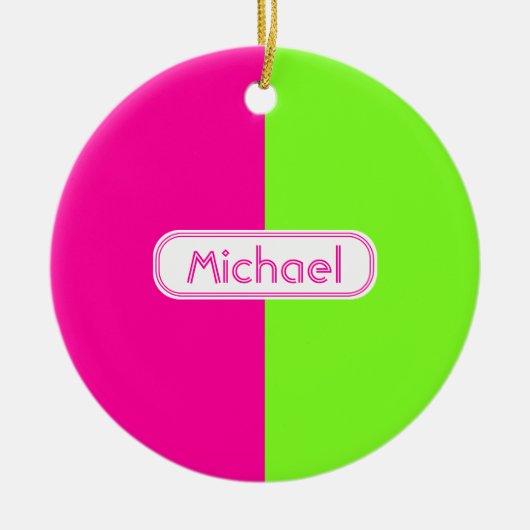 Moderne, heldere, roze, groene monogram keramisch ornament (Voorkant)
