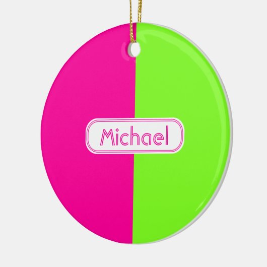Moderne, heldere, roze, groene monogram keramisch ornament (Links)