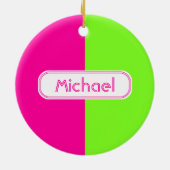 Moderne, heldere, roze, groene monogram keramisch ornament (Achterkant)