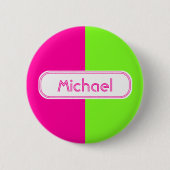 Moderne, heldere, roze, groene monogram ronde button 5,7 cm (Voorkant)