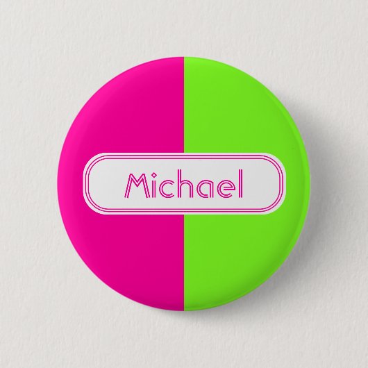 Moderne, heldere, roze, groene monogram ronde button 5,7 cm (Voorkant)