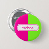 Moderne, heldere, roze, groene monogram ronde button 5,7 cm (Voorkant /achterkant)