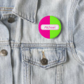 Moderne, heldere, roze, groene monogram ronde button 5,7 cm (In situ)