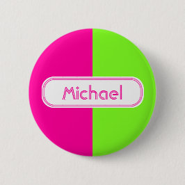 Moderne, heldere, roze, groene monogram ronde button 5,7 cm