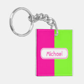 Moderne, heldere, roze, groene monogram sleutelhanger (Voorkant Links)