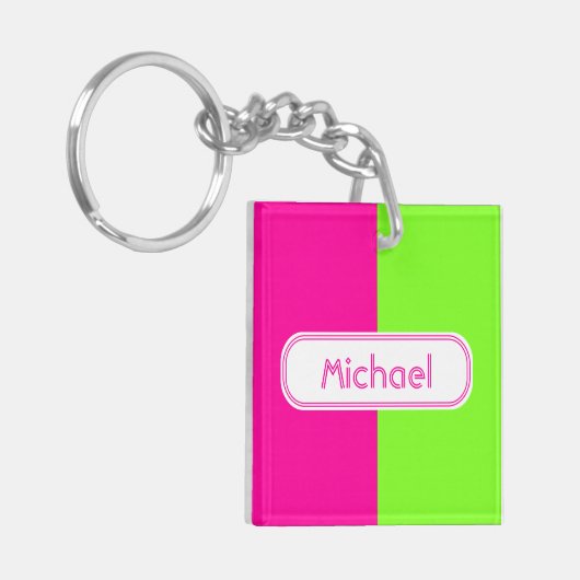 Moderne, heldere, roze, groene monogram sleutelhanger (Voorkant Links)