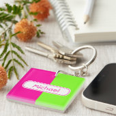 Moderne, heldere, roze, groene monogram sleutelhanger (Voorkant Rechts)