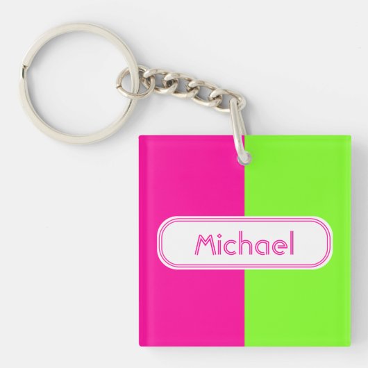 Moderne, heldere, roze, groene monogram sleutelhanger (Voorkant)
