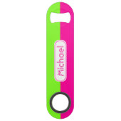 Moderne, heldere, roze, groene monogram speed flessenopener (Voorkant)