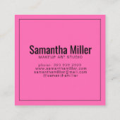 Moderne heldere roze herhalende tekstpatroonsamens vierkante visitekaartje (Achterkant)