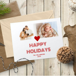 Moderne Helderrode Prettige Feestdagen 2 Foto's Feestdagenkaart