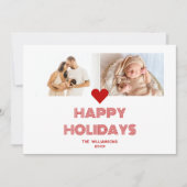 Moderne helderrode vrolijke feestdagen 2 foto's feestdagenkaart (Voorkant)