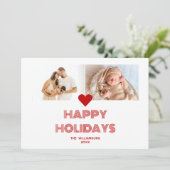 Moderne helderrode vrolijke feestdagen 2 foto's feestdagenkaart (Staand voorkant)