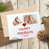 Moderne helderrode vrolijke feestdagen 2 foto's feestdagenkaart