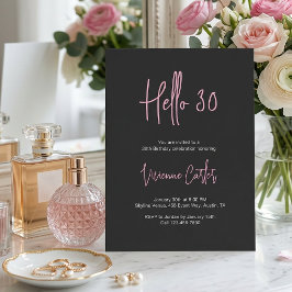Moderne Hello 30 Roze Zwart 30ste Verjaardagsfeest Kaart