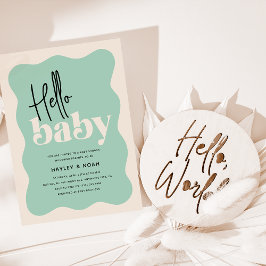 Moderne Hello Baby Mintgroene & Crème Baby Shower Kaart