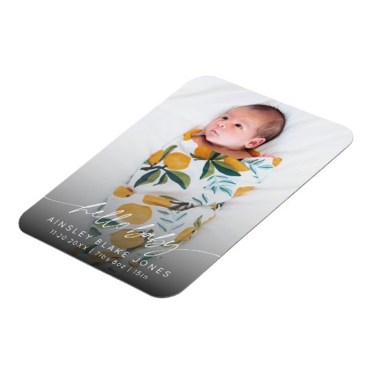 Moderne Hello Baby Pasgeboren Foto Elegant Schrift Magneet (Linkerzijde)