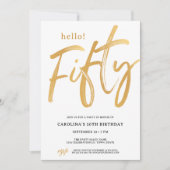Moderne 'Hello Fifty' vijftigste verjaardagsuitnod Kaart (Voorkant)