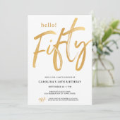 Moderne 'Hello Fifty' vijftigste verjaardagsuitnod Kaart (Staand voorkant)