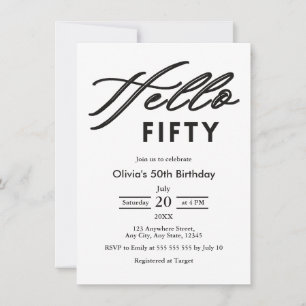 Moderne Hello Fifty Zwart & Wit 50ste Verjaardag Kaart