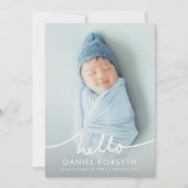 Moderne Hello Script Pasgeboren Baby Foto Geboorte Aankondiging (Voorkant)