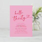 Moderne Hello Thirty Roze en Rode 30e Verjaardag Kaart (Staand voorkant)