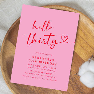 Moderne Hello Thirty Roze en Rode 30e Verjaardag Kaart