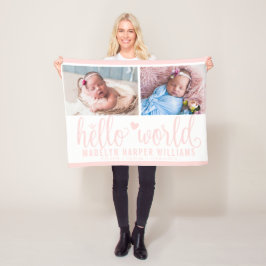 Moderne Hello World Blush Roze Fotocollage Fleece Deken