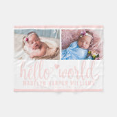 Moderne Hello World Blush Roze Fotocollage Fleece Deken (Voorkant (Horizontaal))