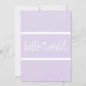 Moderne Hello World Foto Paarse Geboorte Stat Aankondiging (Achterkant)