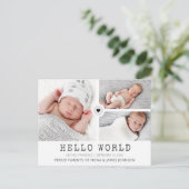Moderne Hello World Foto's Raster Collage Geboorte Aankondigingskaart (Staand voorkant)