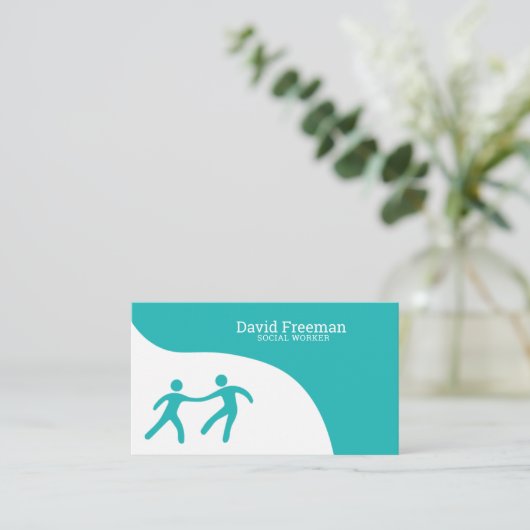Moderne Help White en Blue Social Work Visitekaartje (Staand voorkant)