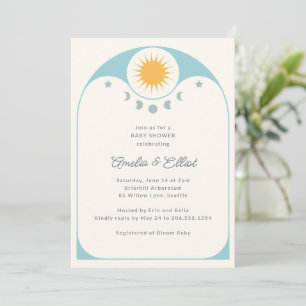 Moderne Hemel Ster Maan Zachte Blauwe Baby Shower  Kaart