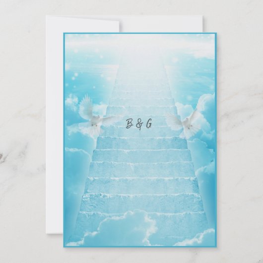 moderne hemel trap heilige huwelijksuitnodiging (Achterkant)