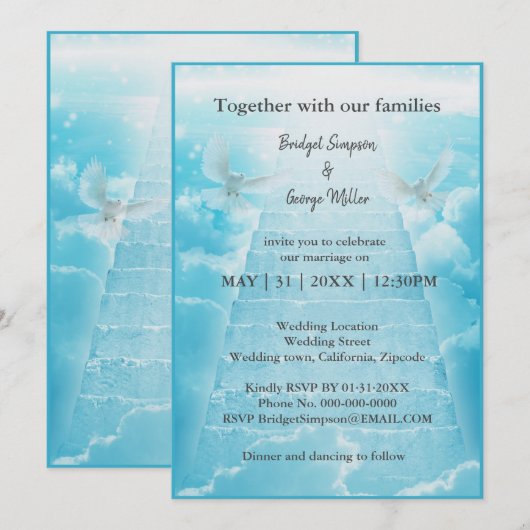moderne hemel trap heilige huwelijksuitnodiging (Voorkant / Achterkant)